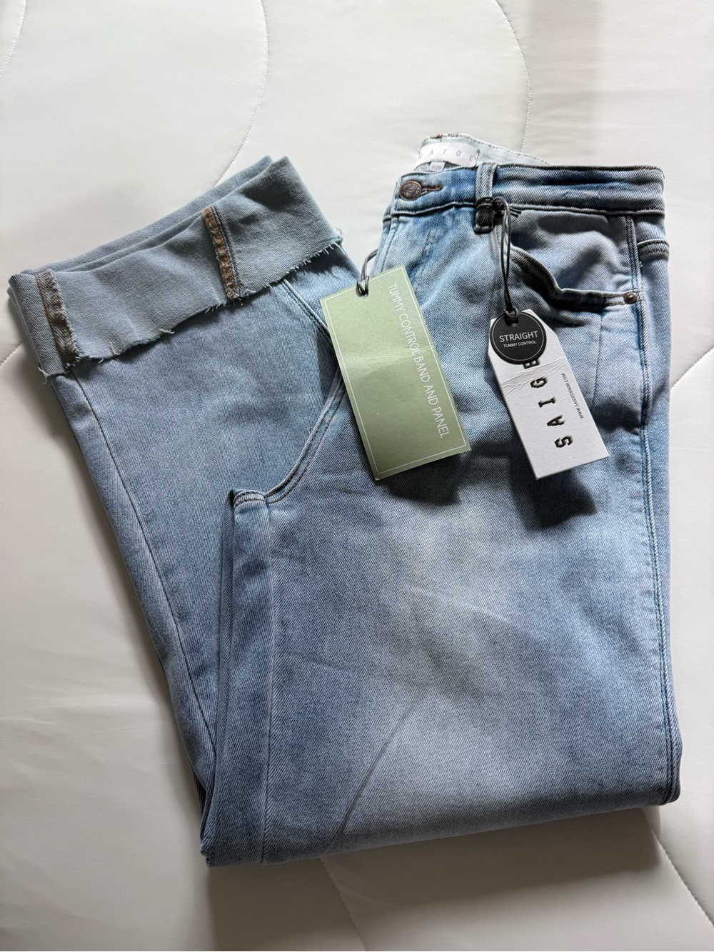 Light Blue Ankle-Length Straight Jeans